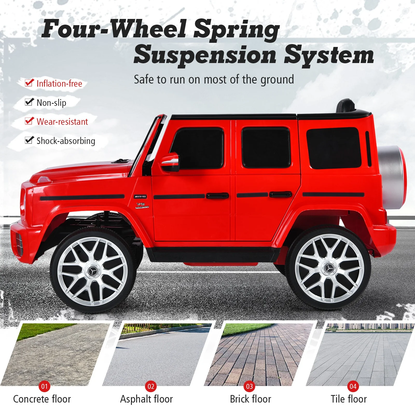 12V Kids Ride-On Mercedes G63 Car with Music and Remote Control Red - Image 7