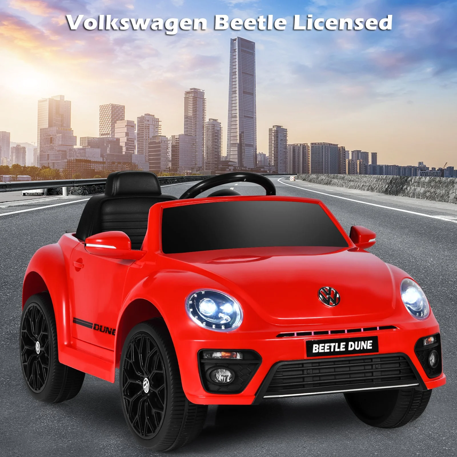 12V Licensed Volkswagen Beetle Kids Ride-On Car with Music and Remote Control Red - Image 3