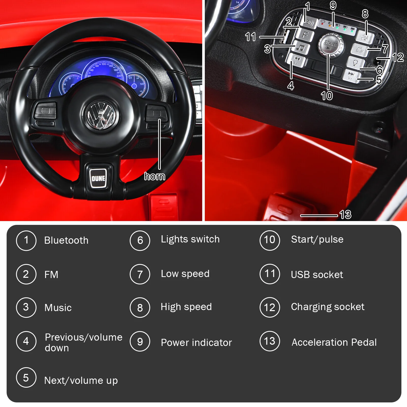 12V Licensed Volkswagen Beetle Ride-On Car for Kids with Remote Control and Music, Red - Image 6