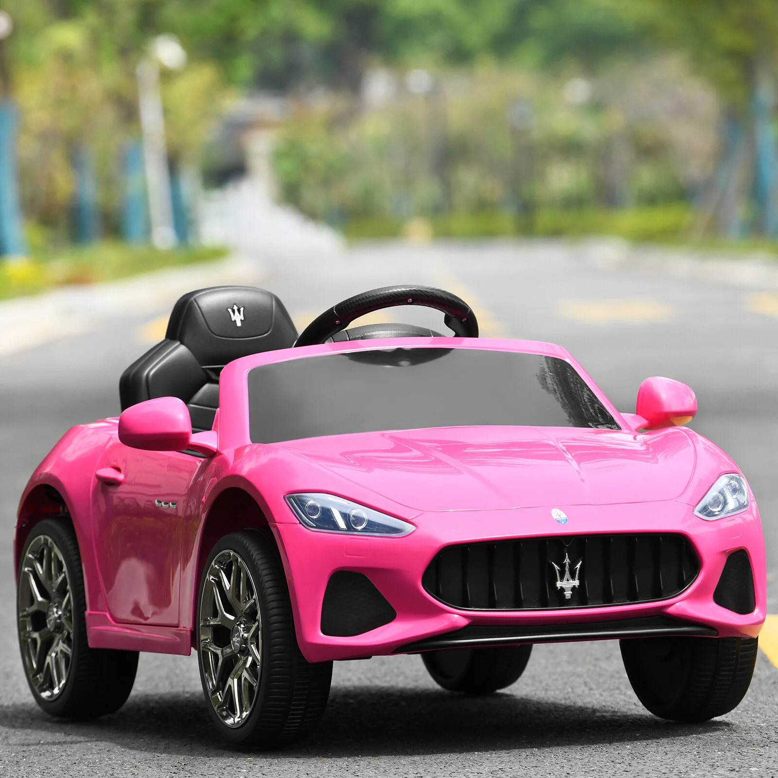 12V Kids Ride-On Maserati GranCabrio Car with Remote Control and Lights Pink - Image 3