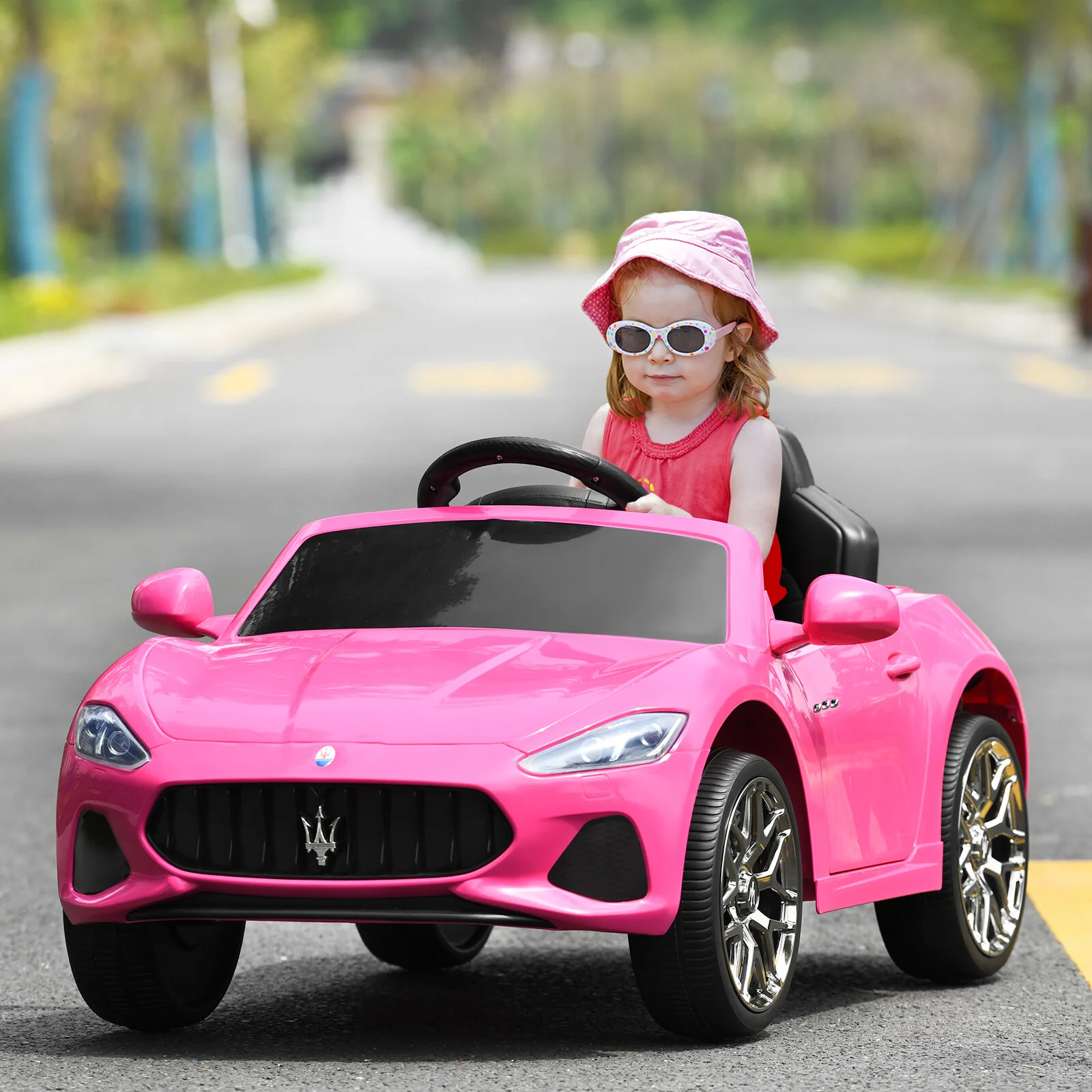 12V Kids Ride-On Maserati GranCabrio Car with Remote Control and Lights Pink - Image 4