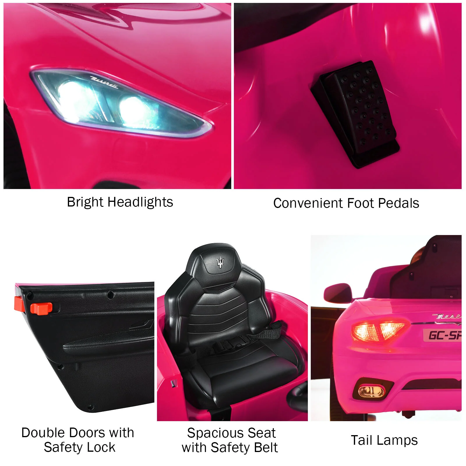 12V Kids Ride-On Maserati GranCabrio Car with Remote Control and Lights Pink - Image 8