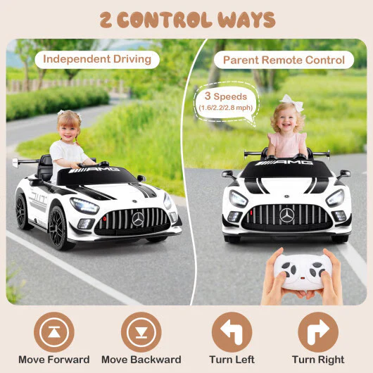 12V Black Mercedes-AMG GT3 Licensed Ride-On Car for Kids with Adjustable Speed - Image 10
