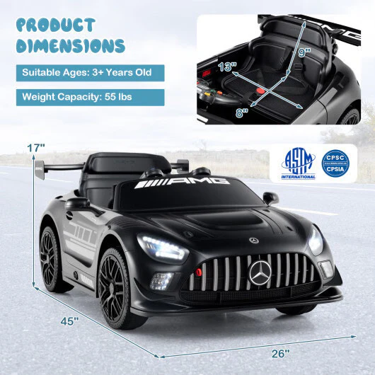 12V Black Mercedes-AMG GT3 Licensed Ride-On Car for Kids with Adjustable Speed - Image 3