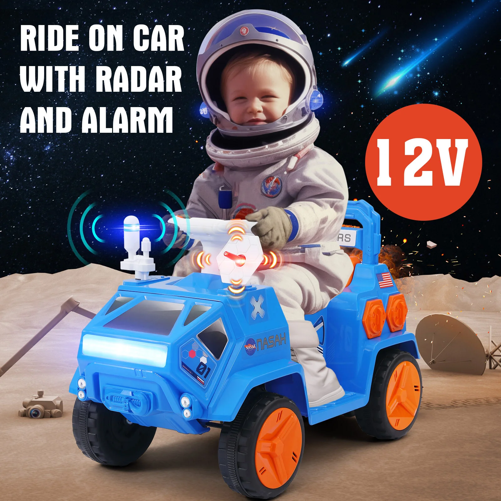12V Kids Ride-On Mars Rover Car with Remote Control, Radar, Lights, Alarm, Music, and Bluetooth - Image 13