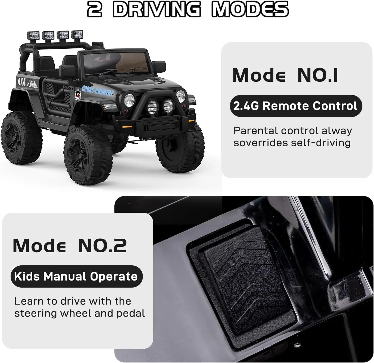12V Kids 2-Seater Electric Ride-On Truck with Remote Control and Lights, Black - Image 5