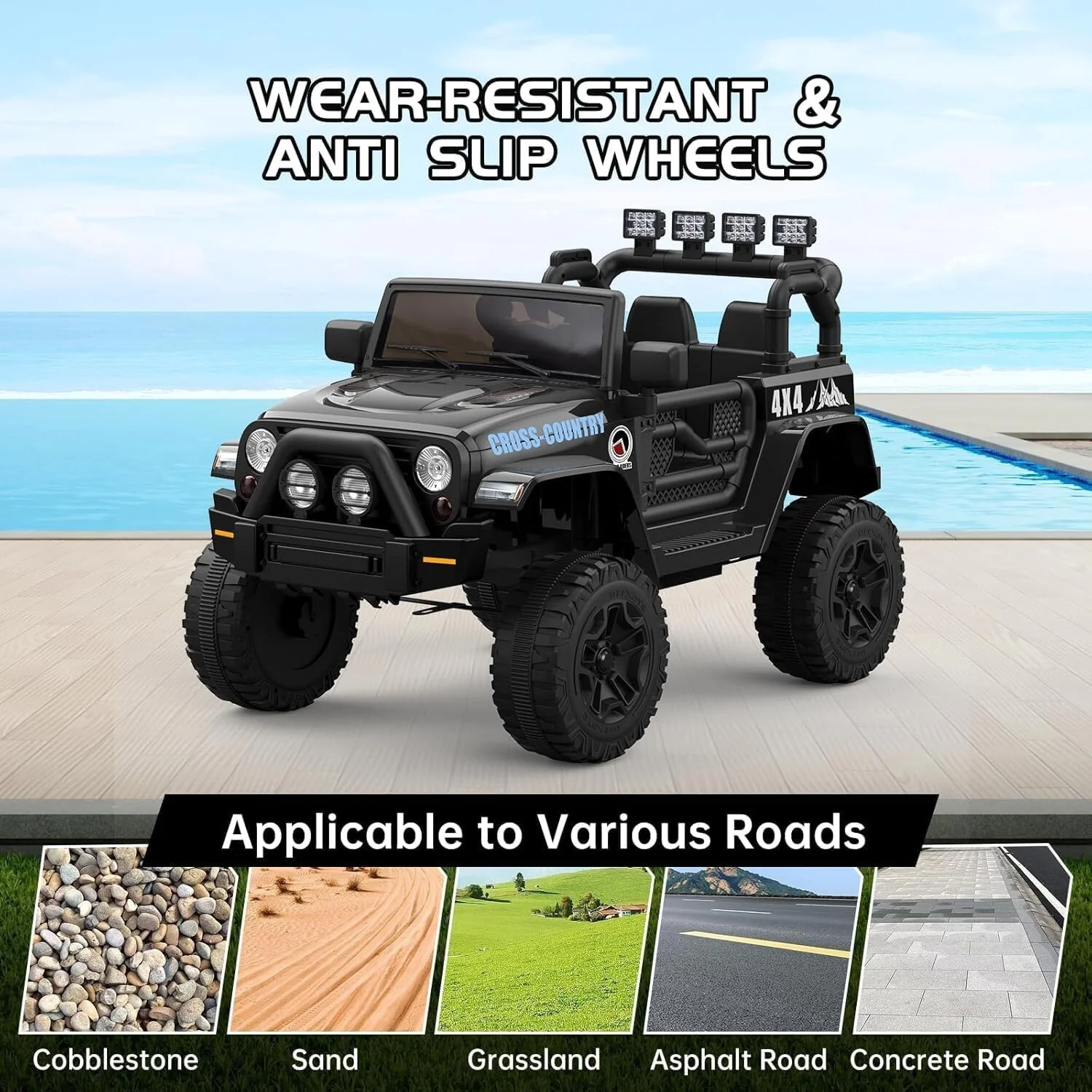 12V Kids 2-Seater Electric Ride-On Truck with Remote Control and Lights, Black - Image 7