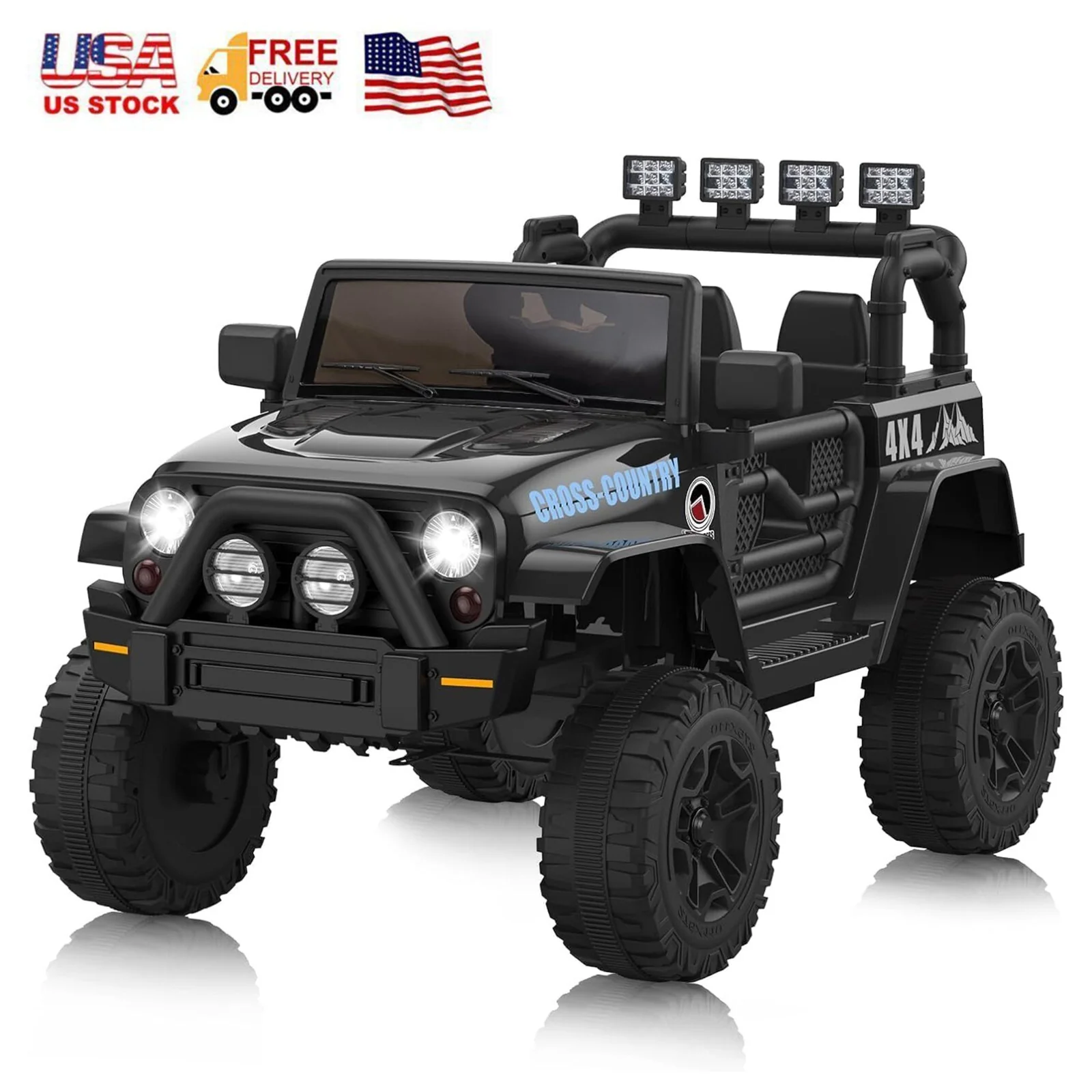 12V Kids 2-Seater Electric Ride-On Truck with Remote Control and Lights, Black - Image 8