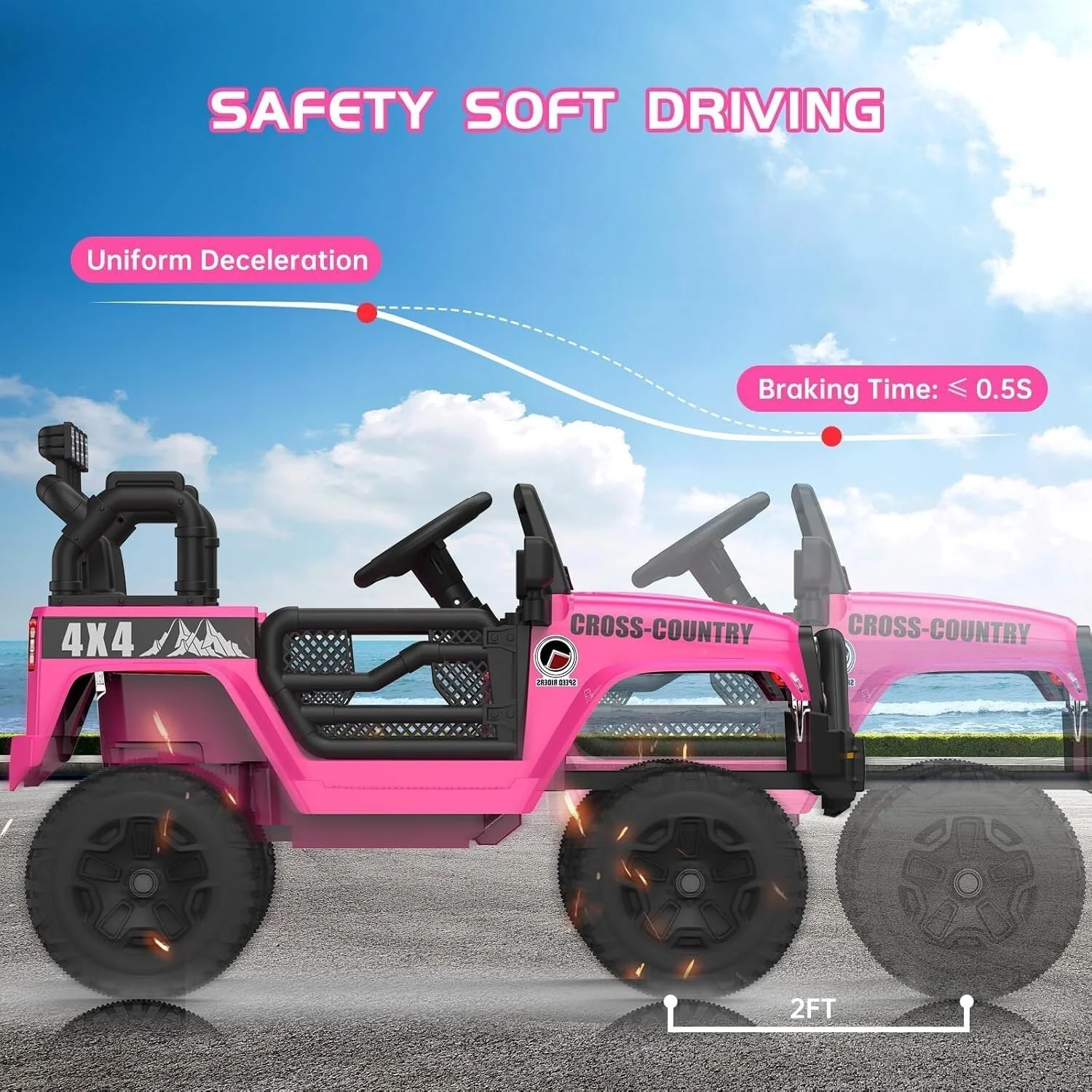 12V Kids 2-Seater Electric Ride-On Truck with Remote Control and LED Lights Rose - Image 6