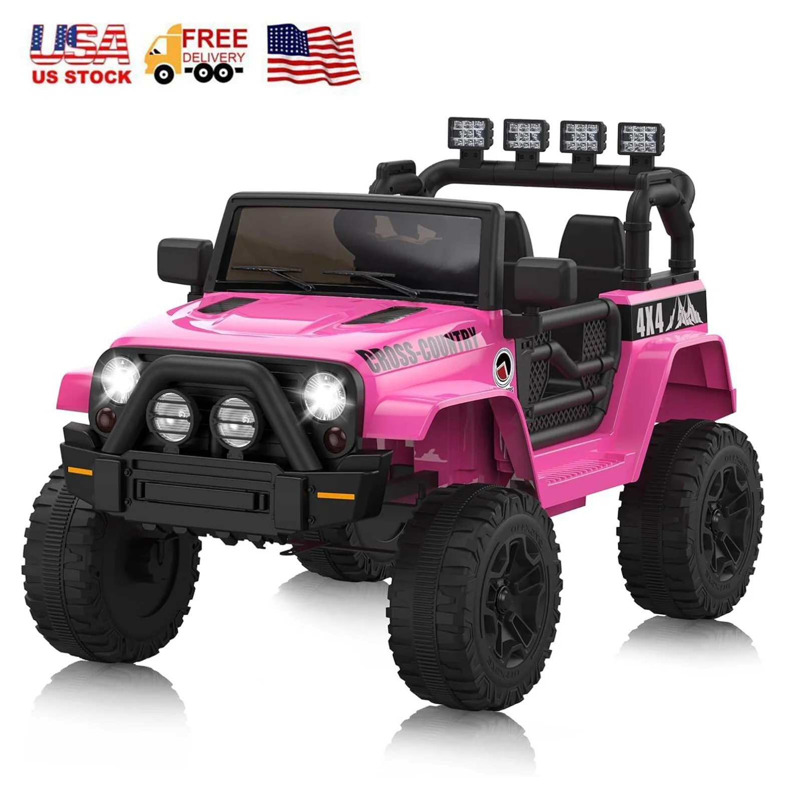 12V Kids 2-Seater Electric Ride-On Truck with Remote Control and LED Lights Rose - Image 8