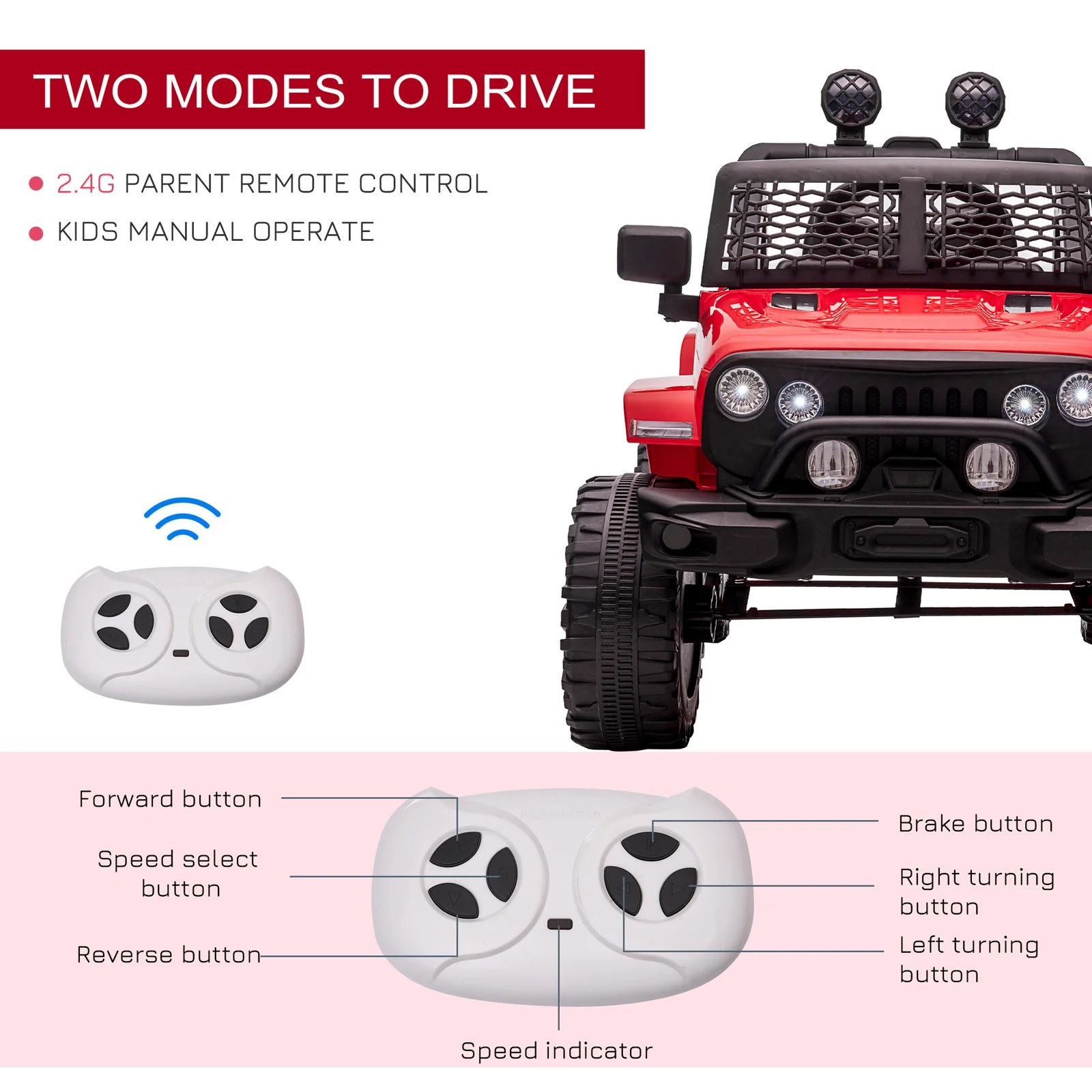 12V Electric Kids Ride-On Truck with Remote Control, Red Battery-Powered Toy Car - Image 6