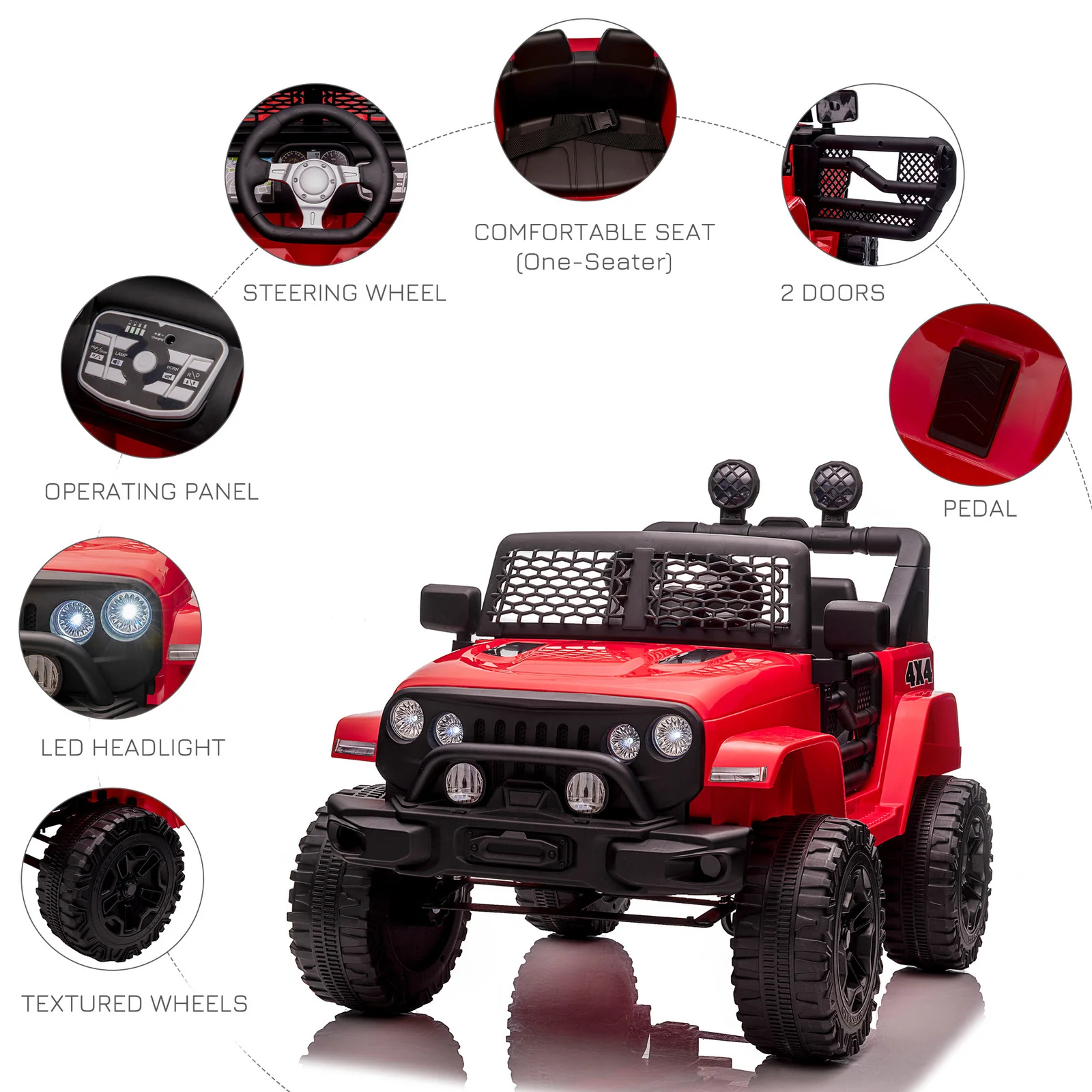12V Electric Kids Ride-On Truck with Remote Control, Red Battery-Powered Toy Car - Image 8