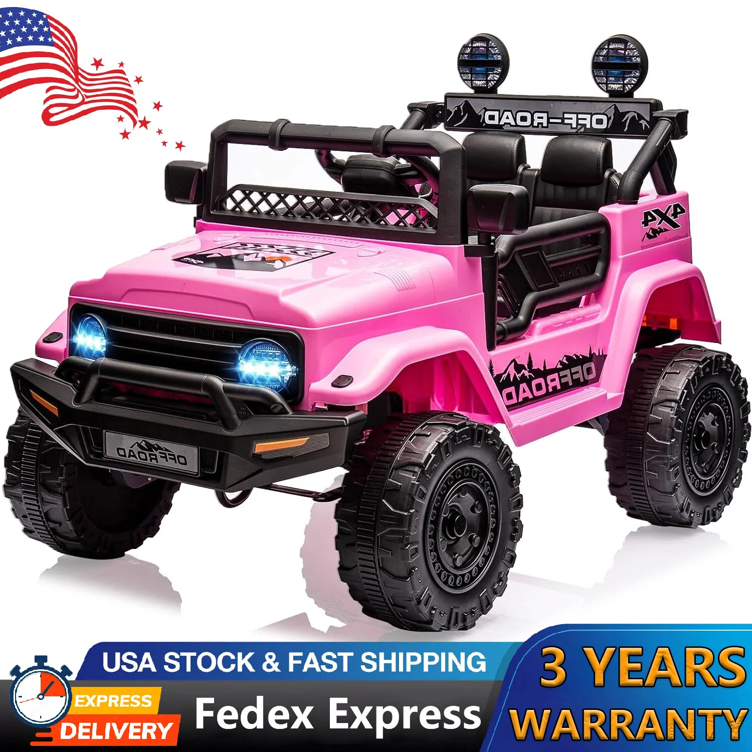 12V Kids Electric Ride-On Truck with LED Lights and 3 Speed Settings Pink - Image 12