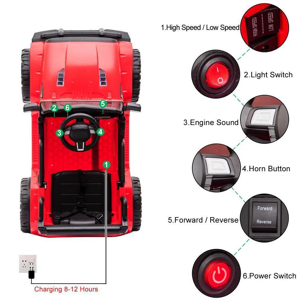 12V Kids Ride On Car Truck Toy with Remote Control, Lights, Music, and Safety Features - Image 2
