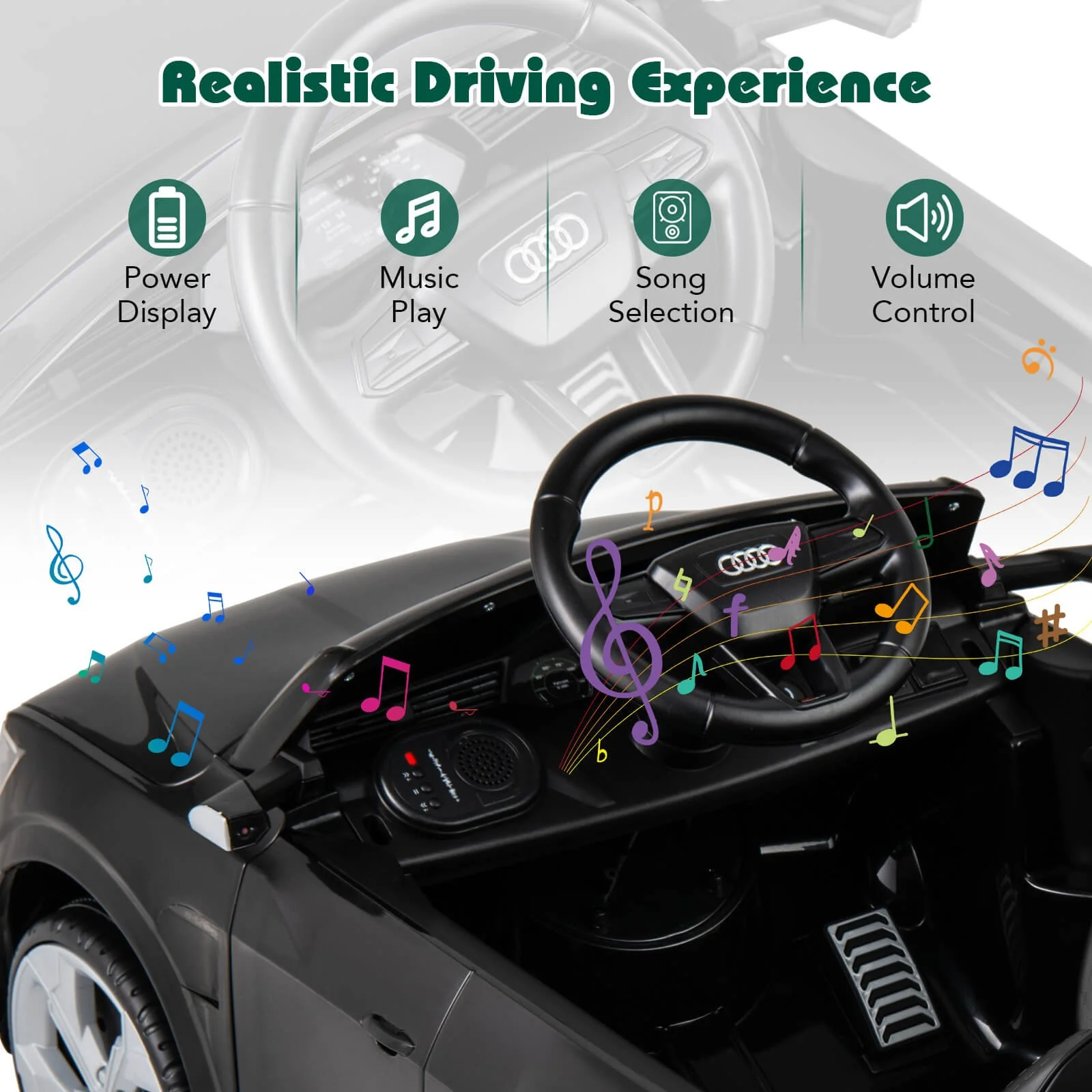 12V Kids Ride-On Car with Remote Control, 4-Wheel Suspension, 3 Speeds, and LED Headlight - Image 7