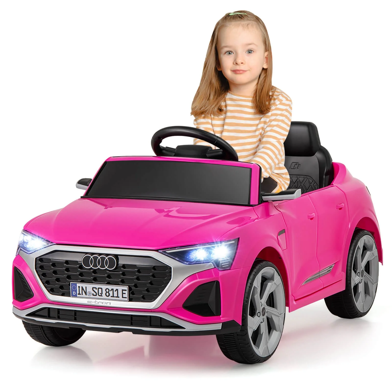 12V Kids Ride-On Car with Remote Control, 4-Wheel Suspension, 3 Speeds, and LED Headlights