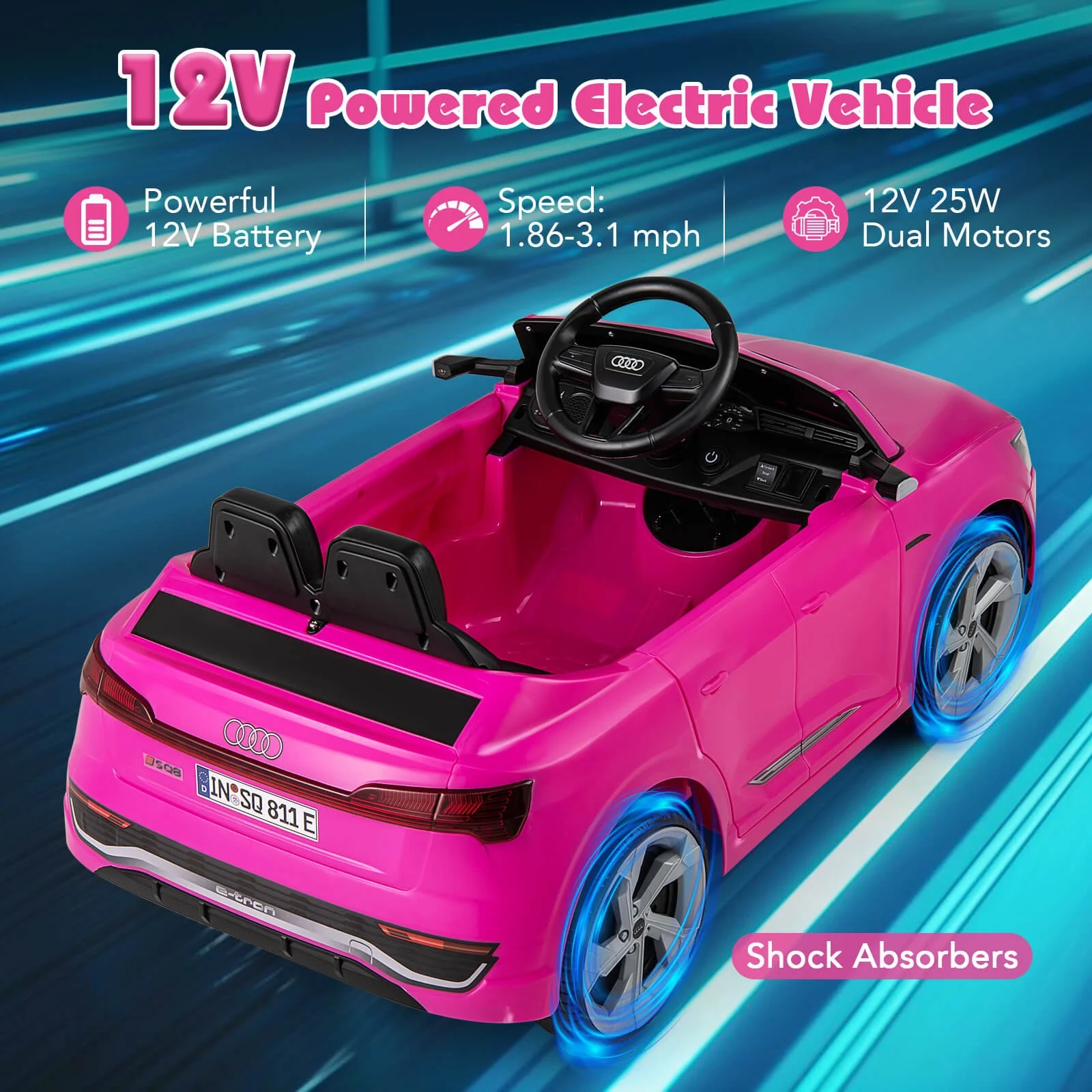 12V Kids Ride-On Car with Remote Control, 4-Wheel Suspension, 3 Speeds, and LED Headlights - Image 6