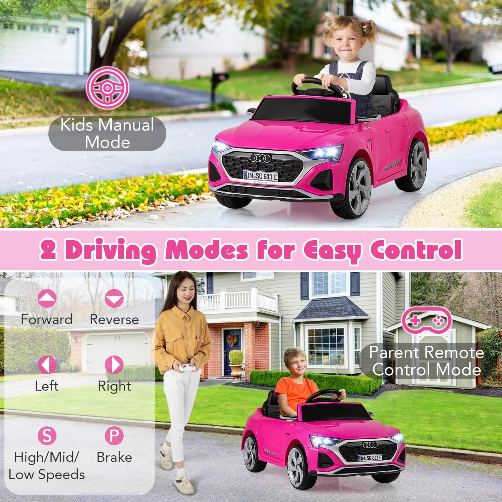 12V Kids Ride-On Car with Remote Control, 4-Wheel Suspension, 3 Speeds, and LED Headlights - Image 8