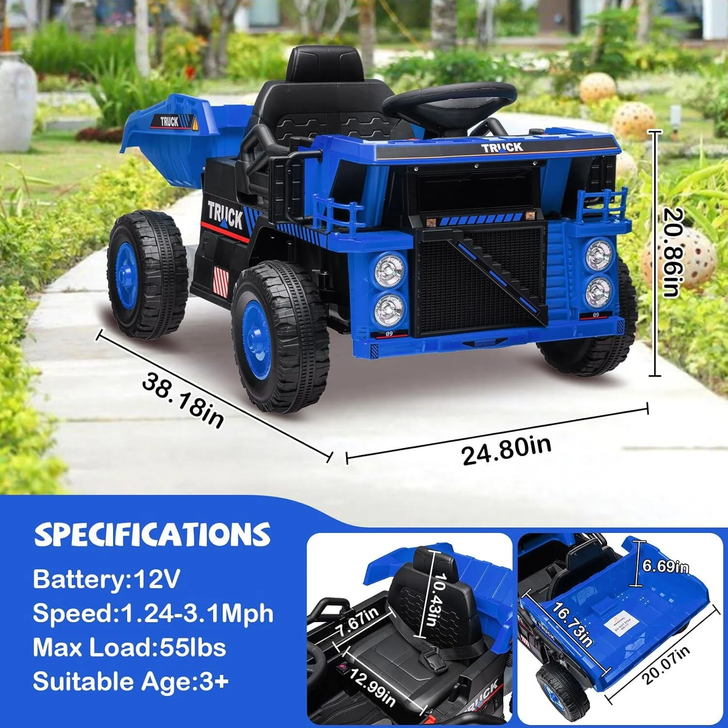 12V Electric Kids Ride-On Dump Truck Construction Vehicle with Remote Control - Image 13