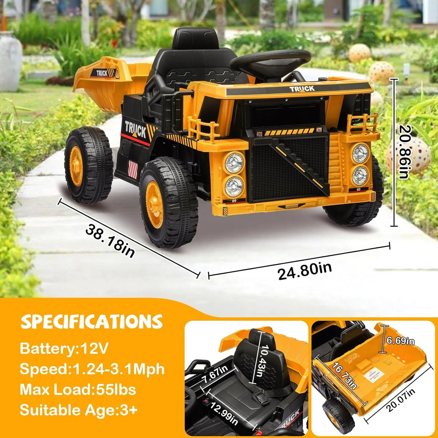 12V Electric Kids Ride-On Dump Truck Construction Vehicle with Remote Control - Image 6
