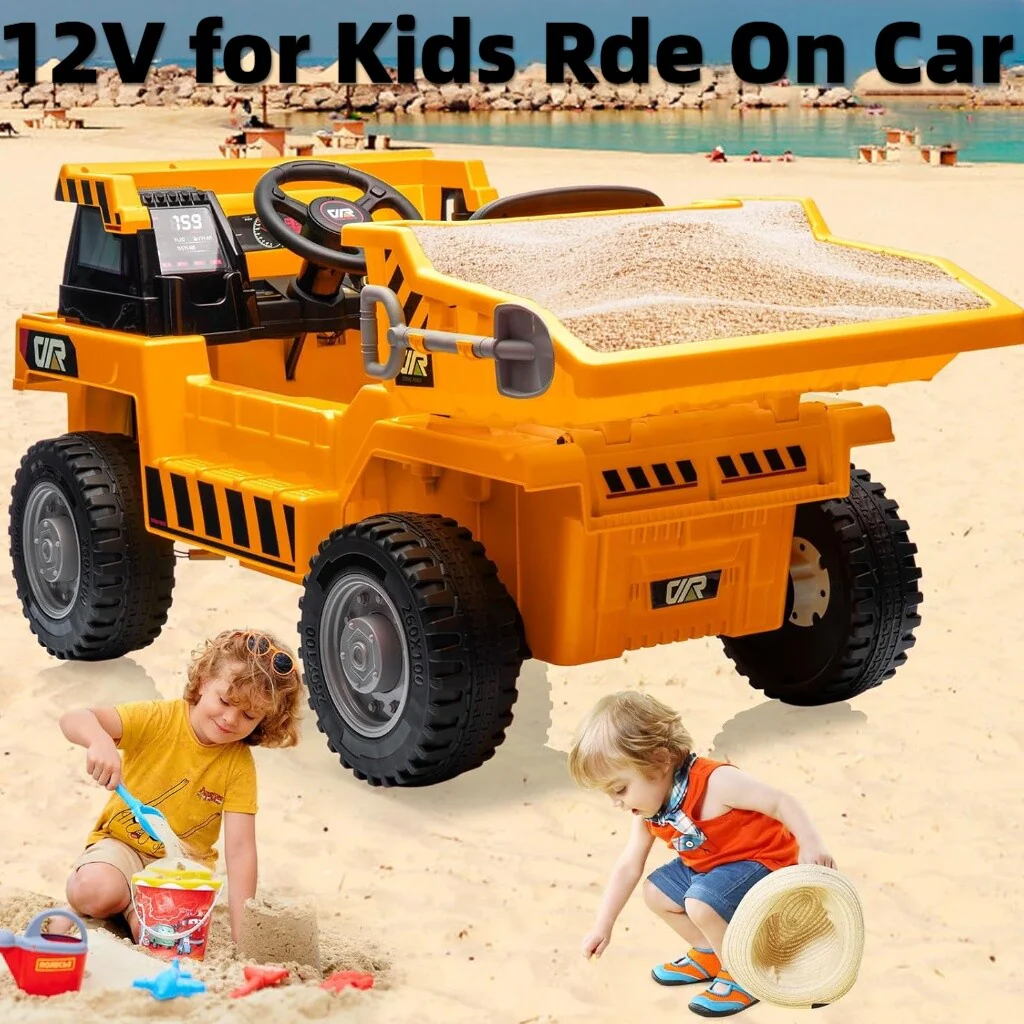 12V Kids Ride-On Electric Dump Truck with Remote Control, Shovel, MP3, and USB Player