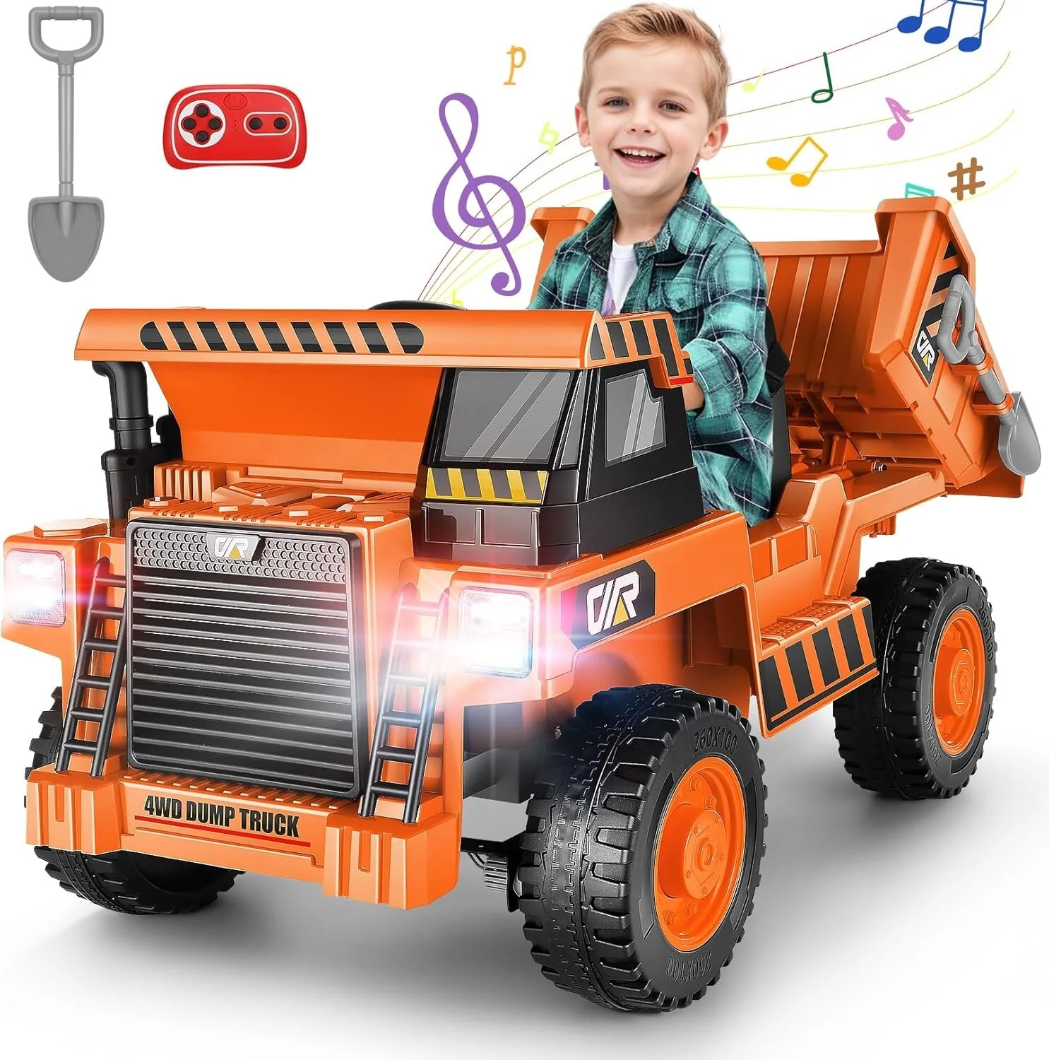 12V Kids Ride-On Dump Truck with Remote Control, Working Megaphone, and Sand Shovel - Image 12