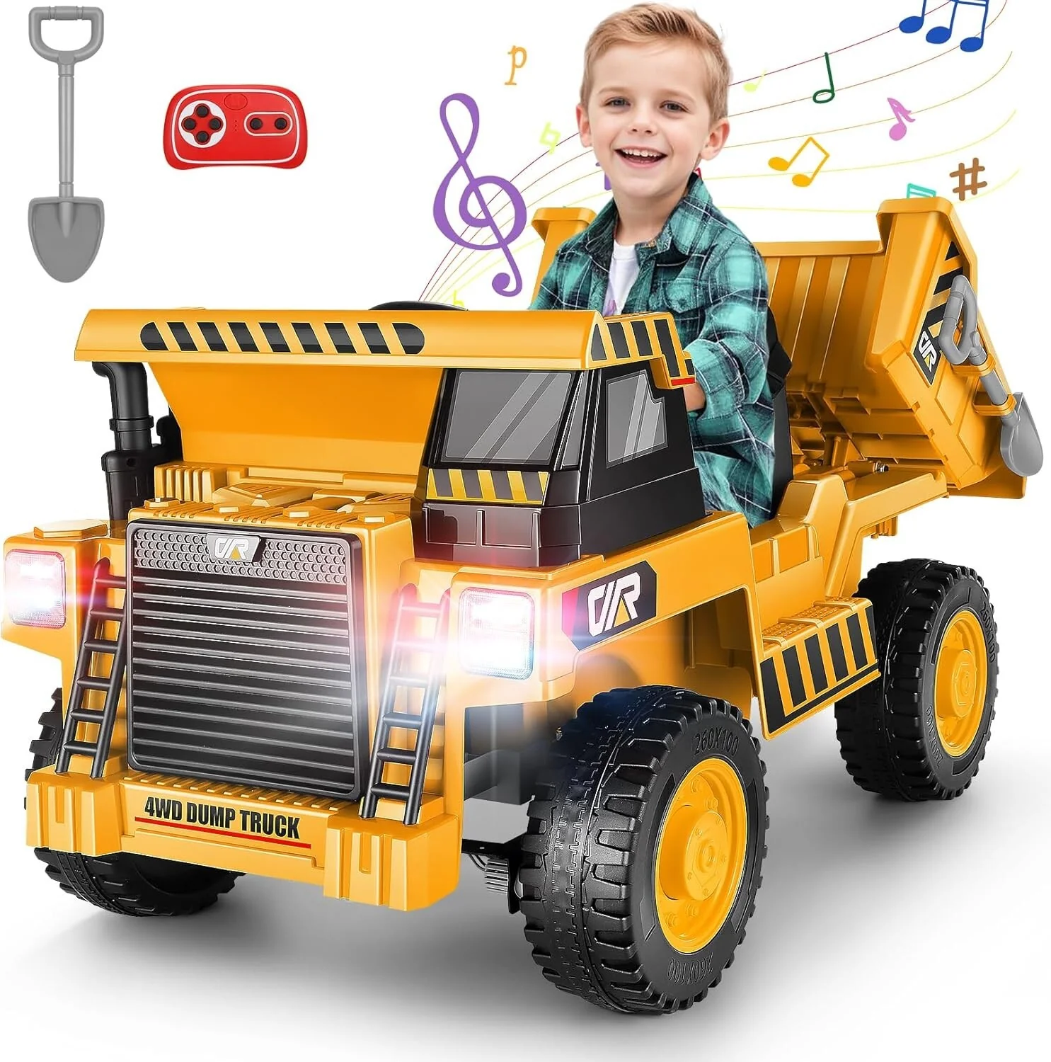 12V Kids Ride-On Dump Truck with Remote Control, Working Megaphone, and Sand Shovel - Image 13