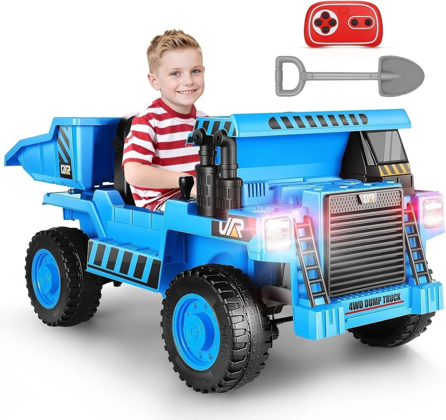 12V Kids Ride-On Dump Truck with Remote Control, Working Megaphone, and Sand Shovel - Image 14