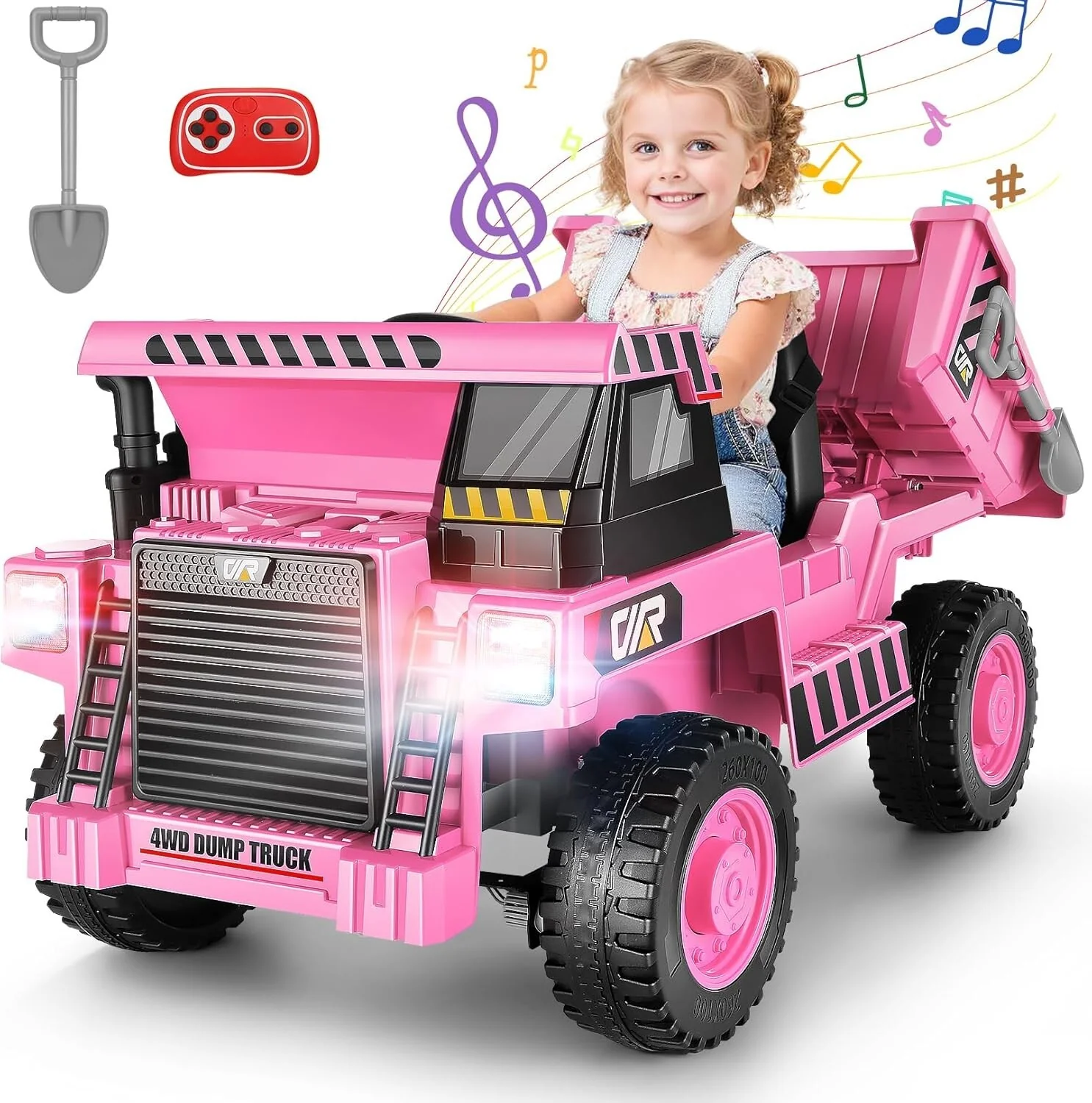 12V Kids Ride-On Dump Truck with Remote Control, Working Megaphone, and Sand Shovel - Image 2