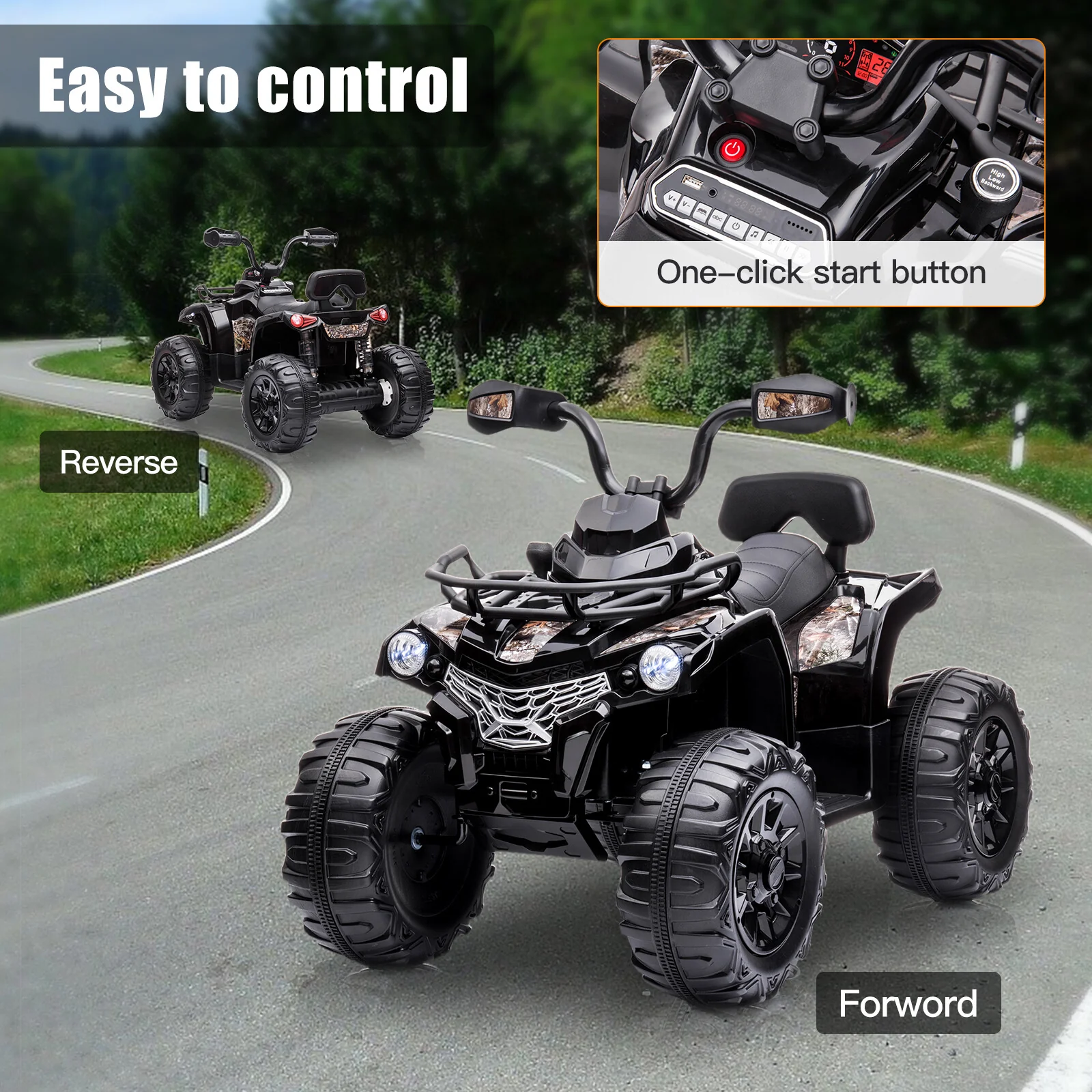 12V Kids Electric Ride-On ATV 4-Wheeler Quad Toy Car with 2 Speeds, Headlights, and MP3 Player - Image 9