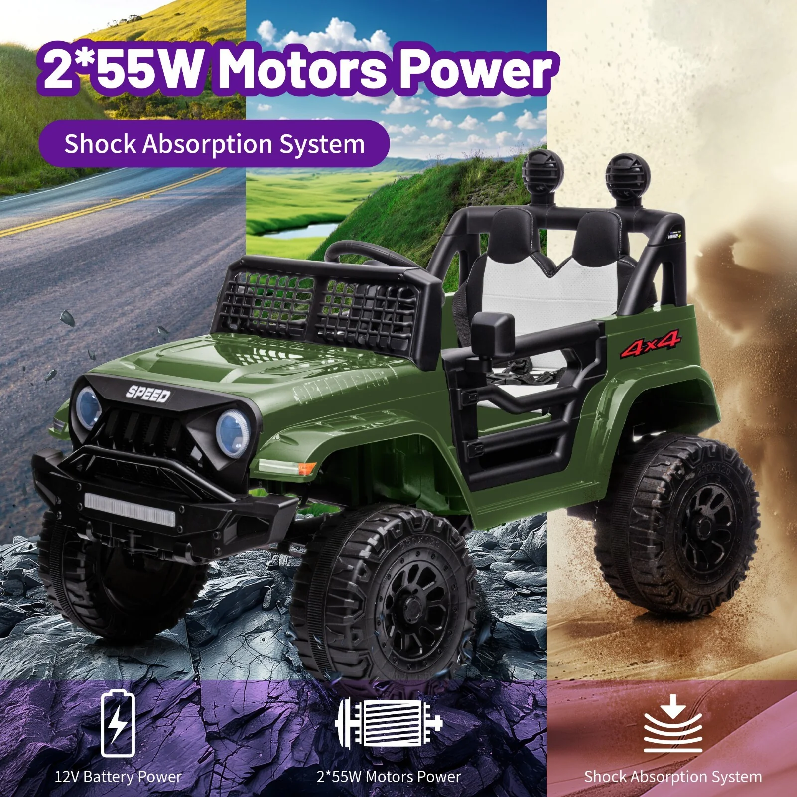 12V Kids Electric Ride-On Car with Battery Power, Remote Control, and Bluetooth Wheel Toy - Image 5