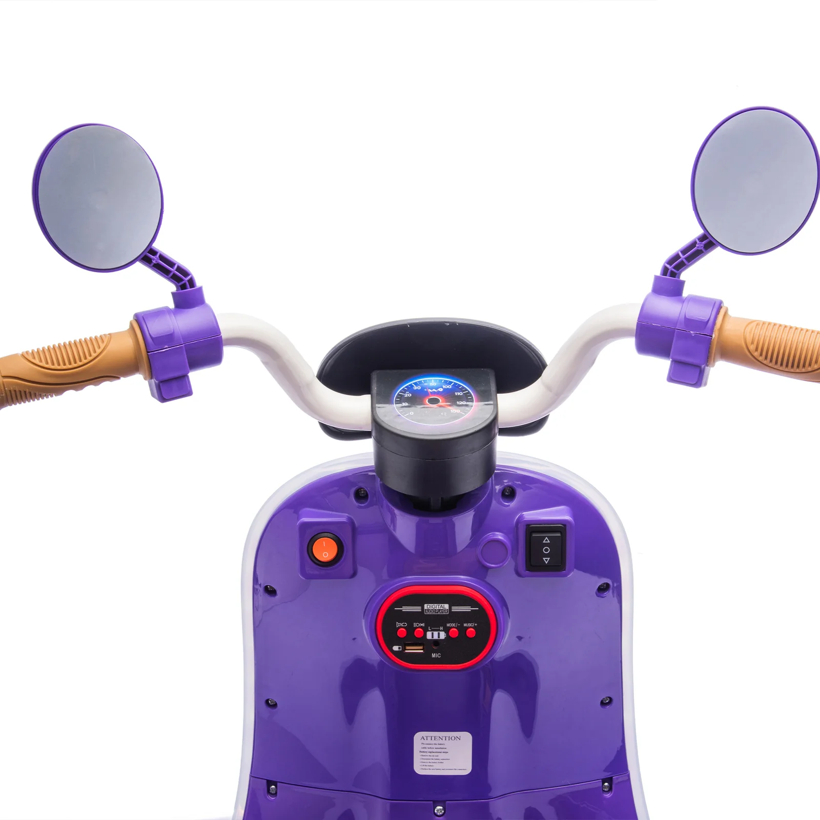 12V Kids Electric Ride-On Moped Motorcycle with Bluetooth and Power Display - Image 7