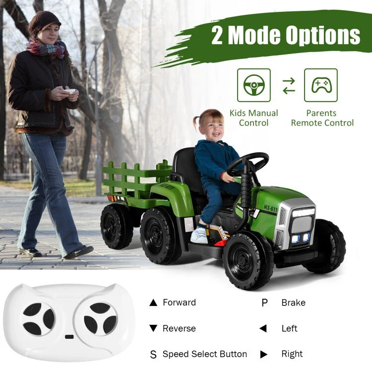 12V Kids Electric Ride-On Tractor with Detachable Trailer and Safety Belt - Image 7