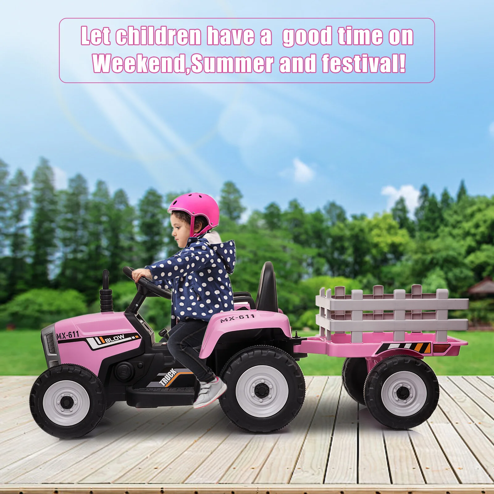 12V Kids Electric Ride-On Tractor with Trailer MP3 Player and LED Lights - Image 9