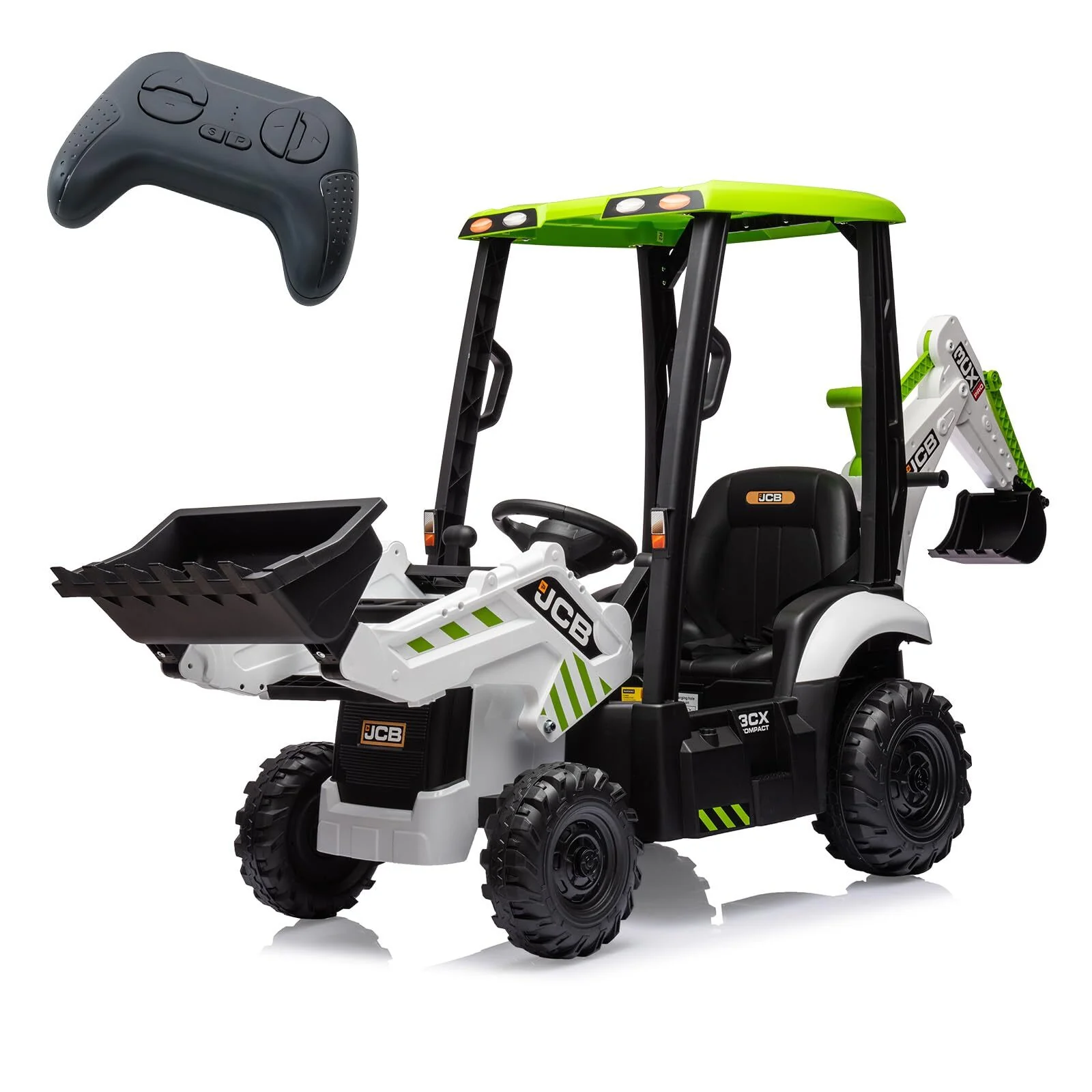 12V Kids Ride-On Excavator and Bulldozer with Remote Control Front Loader Digger Toy - Image 2