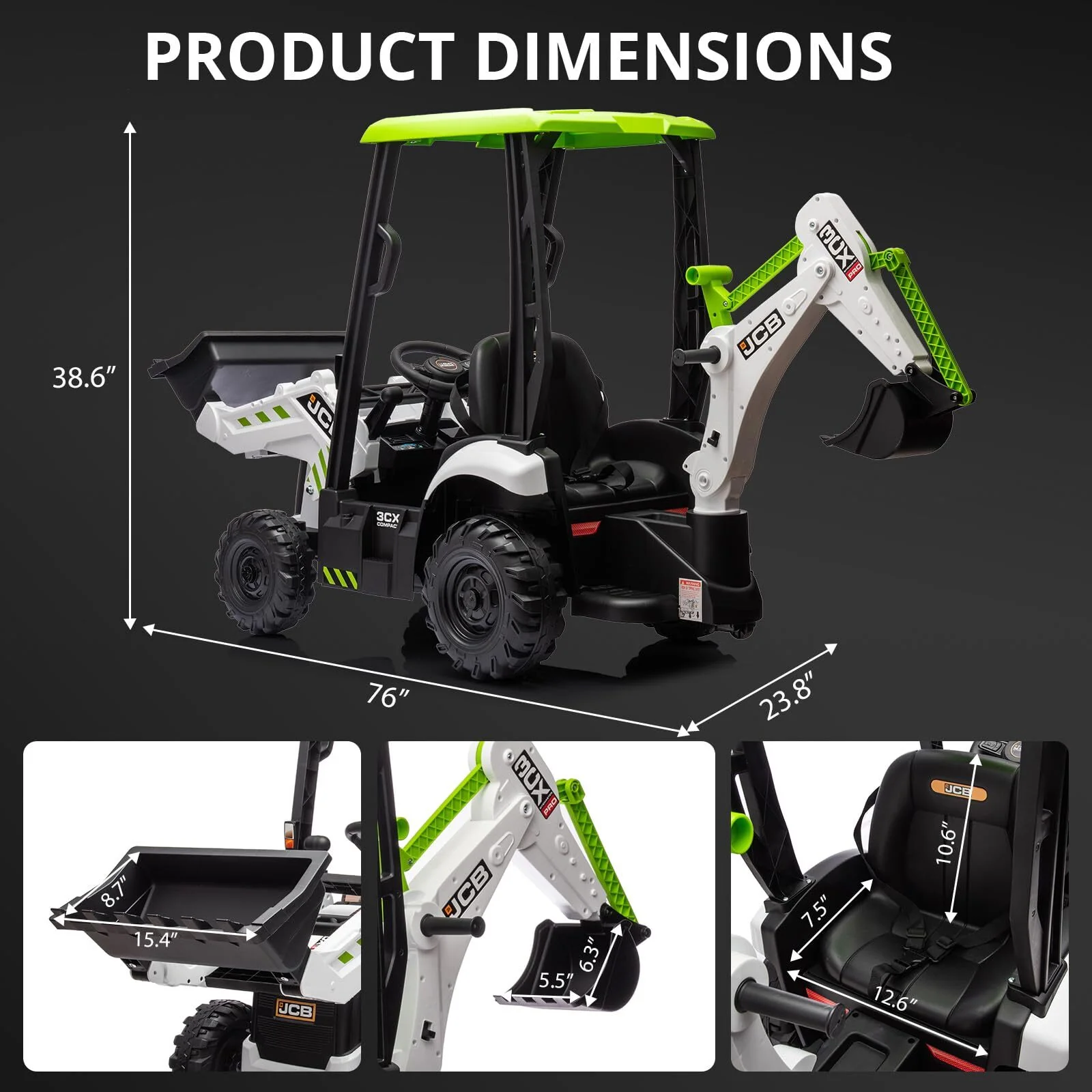 12V Kids Ride-On Excavator and Bulldozer with Remote Control Front Loader Digger Toy - Image 5
