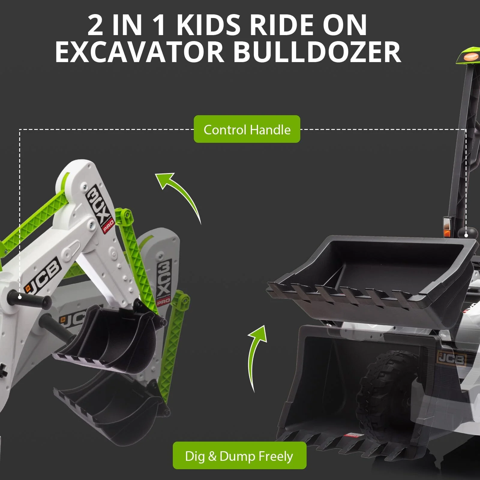 12V Kids Ride-On Excavator and Bulldozer with Remote Control Front Loader Digger Toy - Image 3