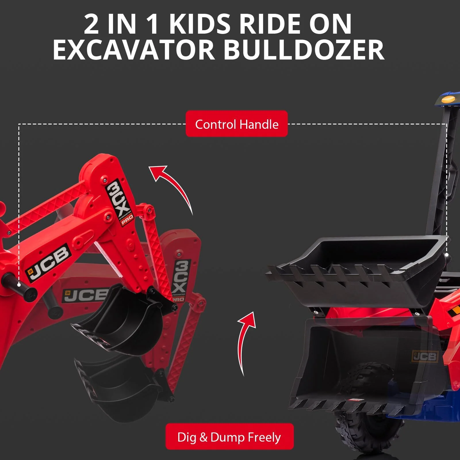 12V Kids Ride-On Excavator and Bulldozer with Remote Control, Front Loader, Digger, and Horn - Image 3