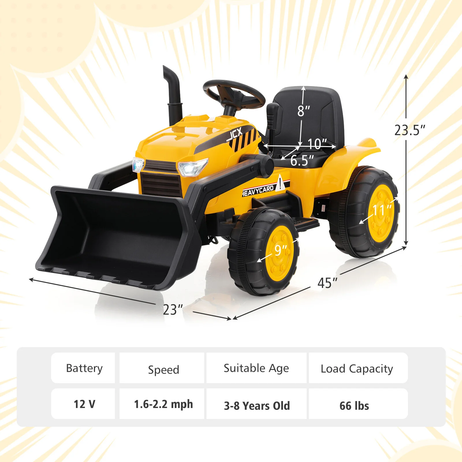 12V Kids Electric Ride-On Construction Vehicles RC Excavator Digger Bulldozer Tractor with Music and Lights - Image 2