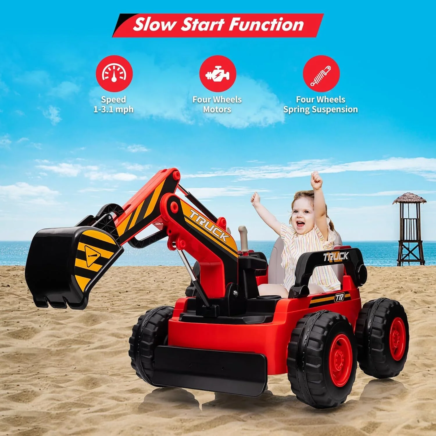 12V Kids Ride-On Excavator Truck with Remote Control and Electric Digging Arm - Image 23