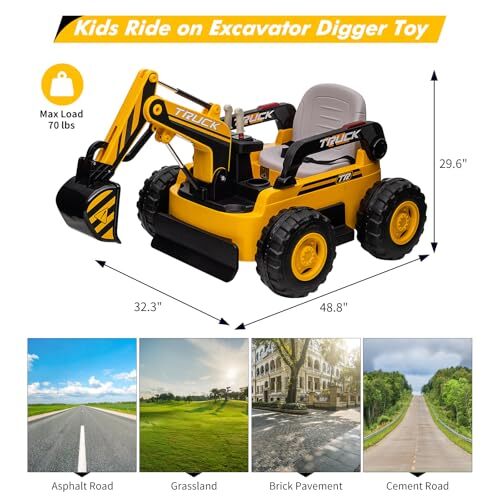12V Kids Ride-On Excavator Truck with Remote Control and Electric Digging Arm - Image 4