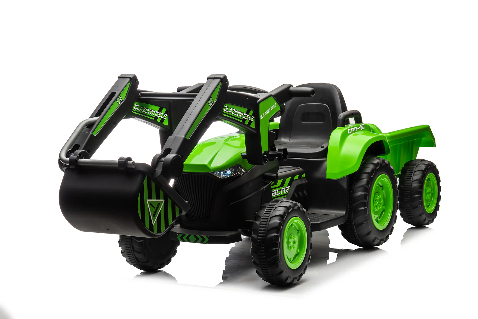 12V Kids Electric Ride-On 3-in-1 Excavator and Tractor with Detachable Trailer