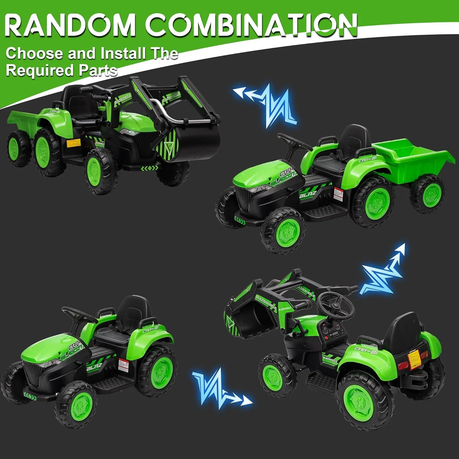 12V Kids Electric Ride-On 3-in-1 Excavator and Tractor with Detachable Trailer - Image 5