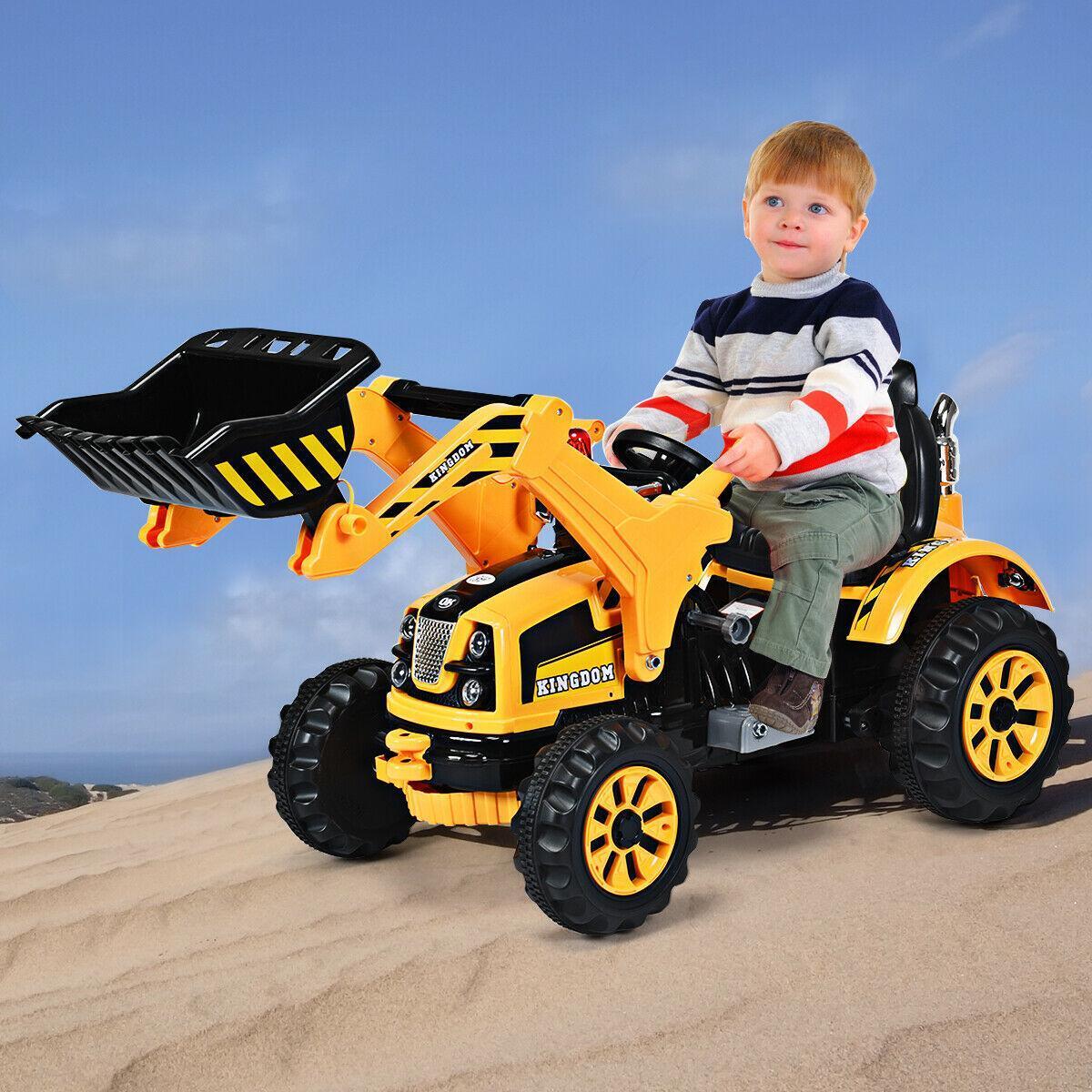 12V Kids Ride On Excavator Truck with Front Loader Digger - Yellow - Image 2