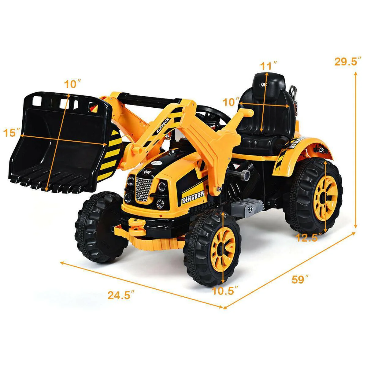 12V Kids Ride On Excavator Truck with Front Loader Digger - Yellow - Image 3