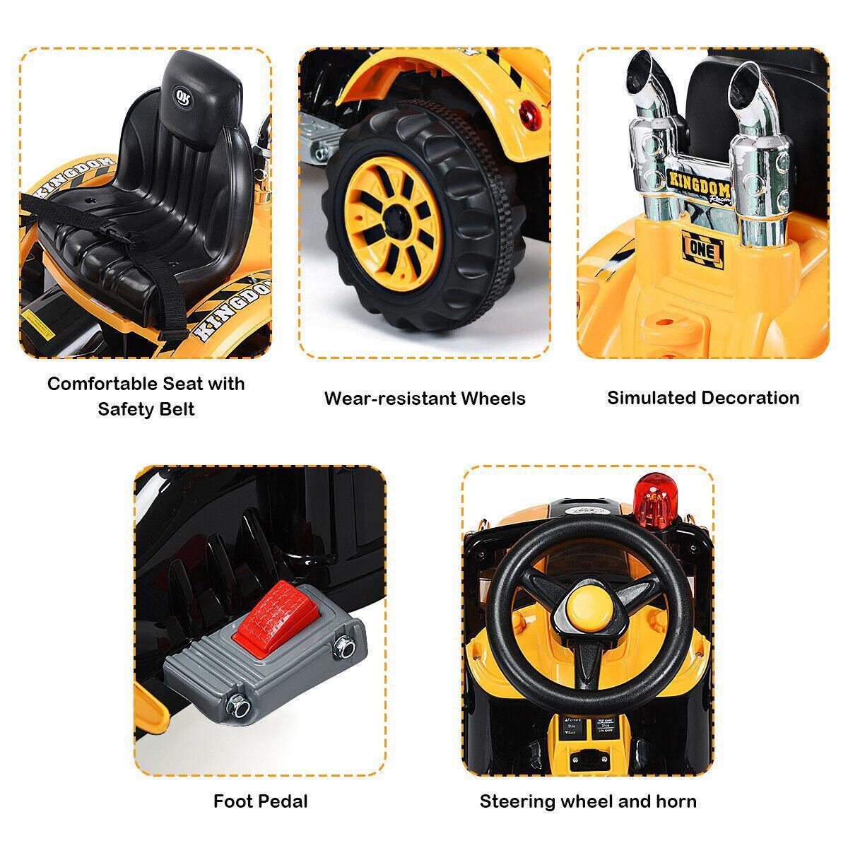 12V Kids Ride On Excavator Truck with Front Loader Digger - Yellow - Image 7