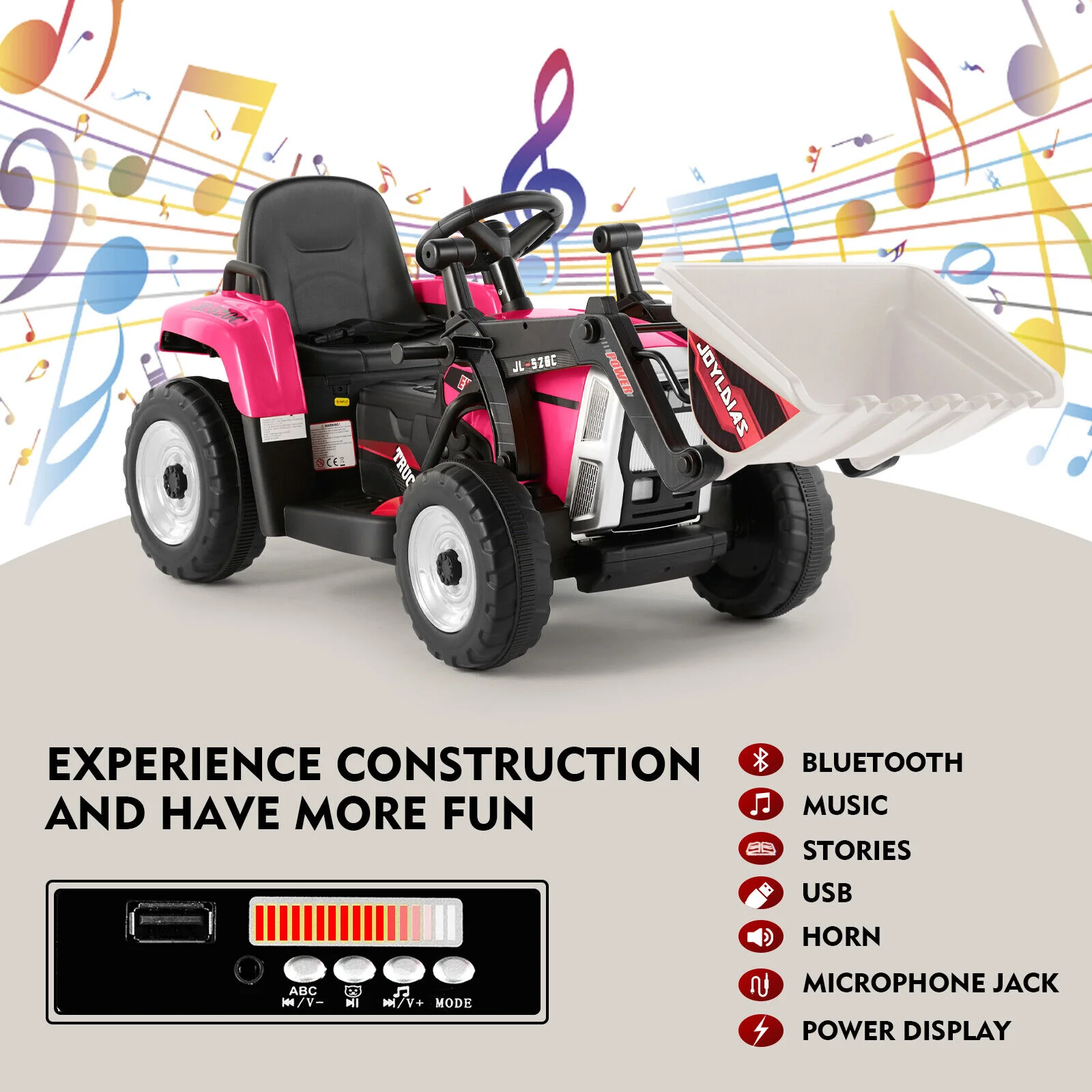 12V Kids Ride On Excavator with Music and Remote Control - 3 Speed Options - Image 4