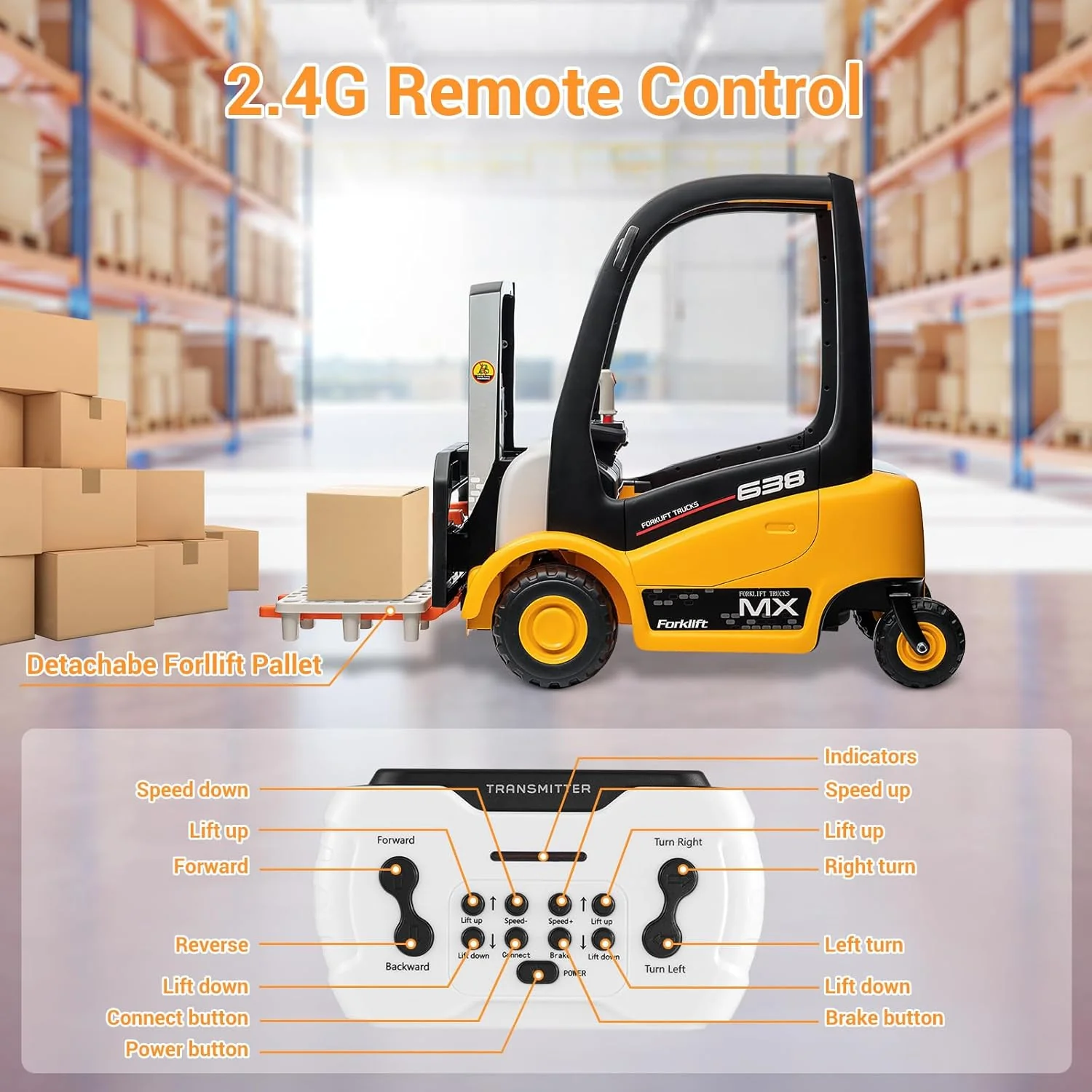 12V Kids Ride-On Forklift Battery Powered Toy with Liftable Fork and Pallet - Image 10