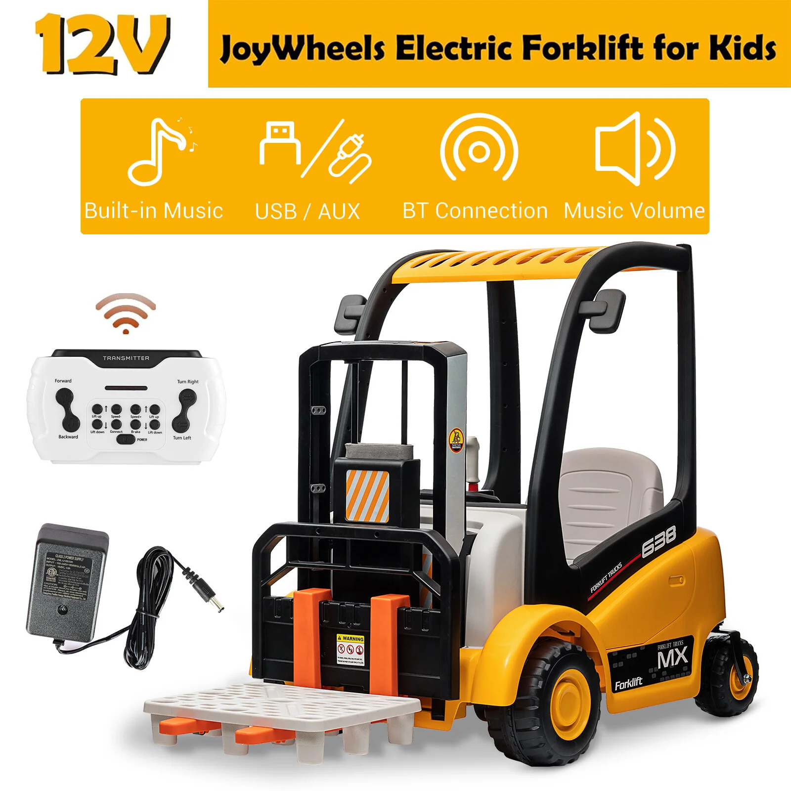 12V Kids Ride-On Forklift Battery Powered Toy with Liftable Fork and Pallet - Image 20