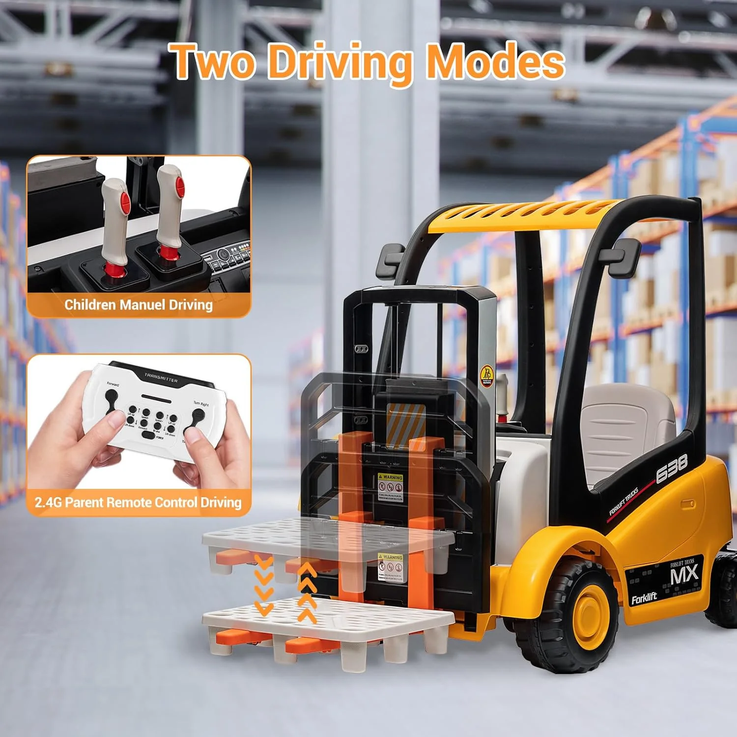 12V Kids Ride-On Forklift Battery Powered Toy with Liftable Fork and Pallet - Image 6